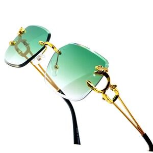 Rimless Sunglasses Green Lens Gold Frame Square‎ Fashion Designer Shades UV400